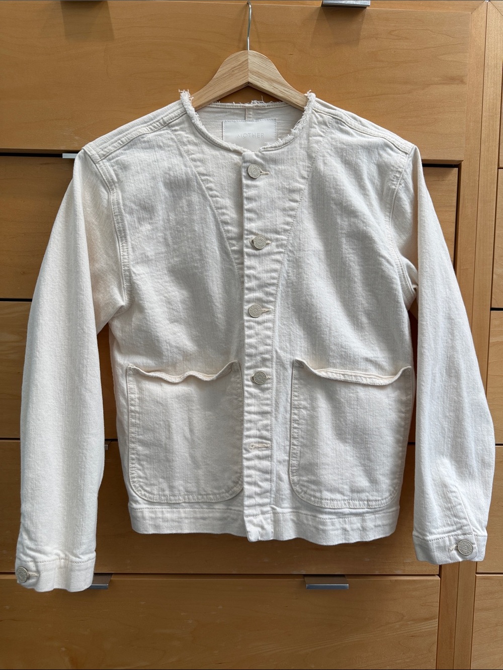 Mother Cream Denim Button-Front Utility Jacket